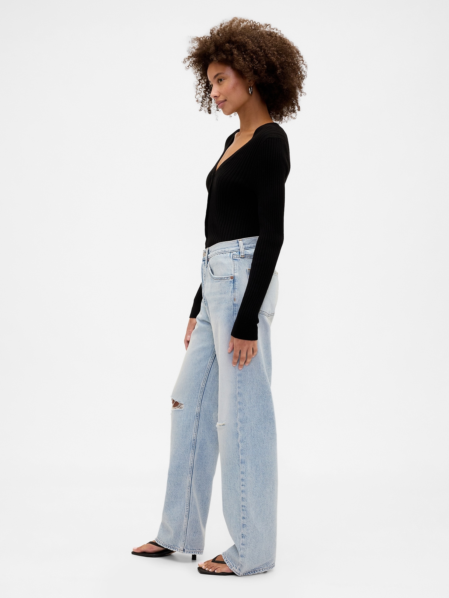 Gap Factory Mid Rise Destructed Relaxed Straight Jeans In White