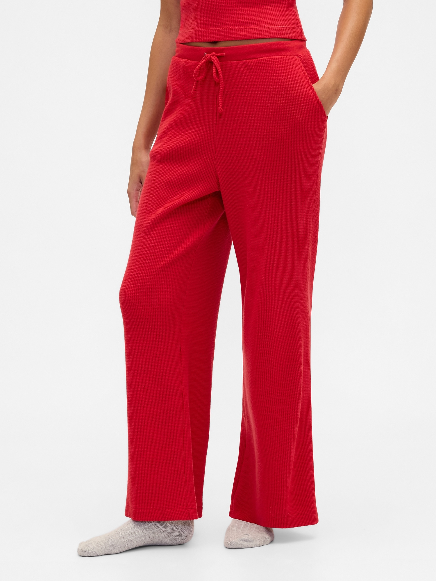 Gap Factory Waffle-knit Wide-leg Pj Pants In Red