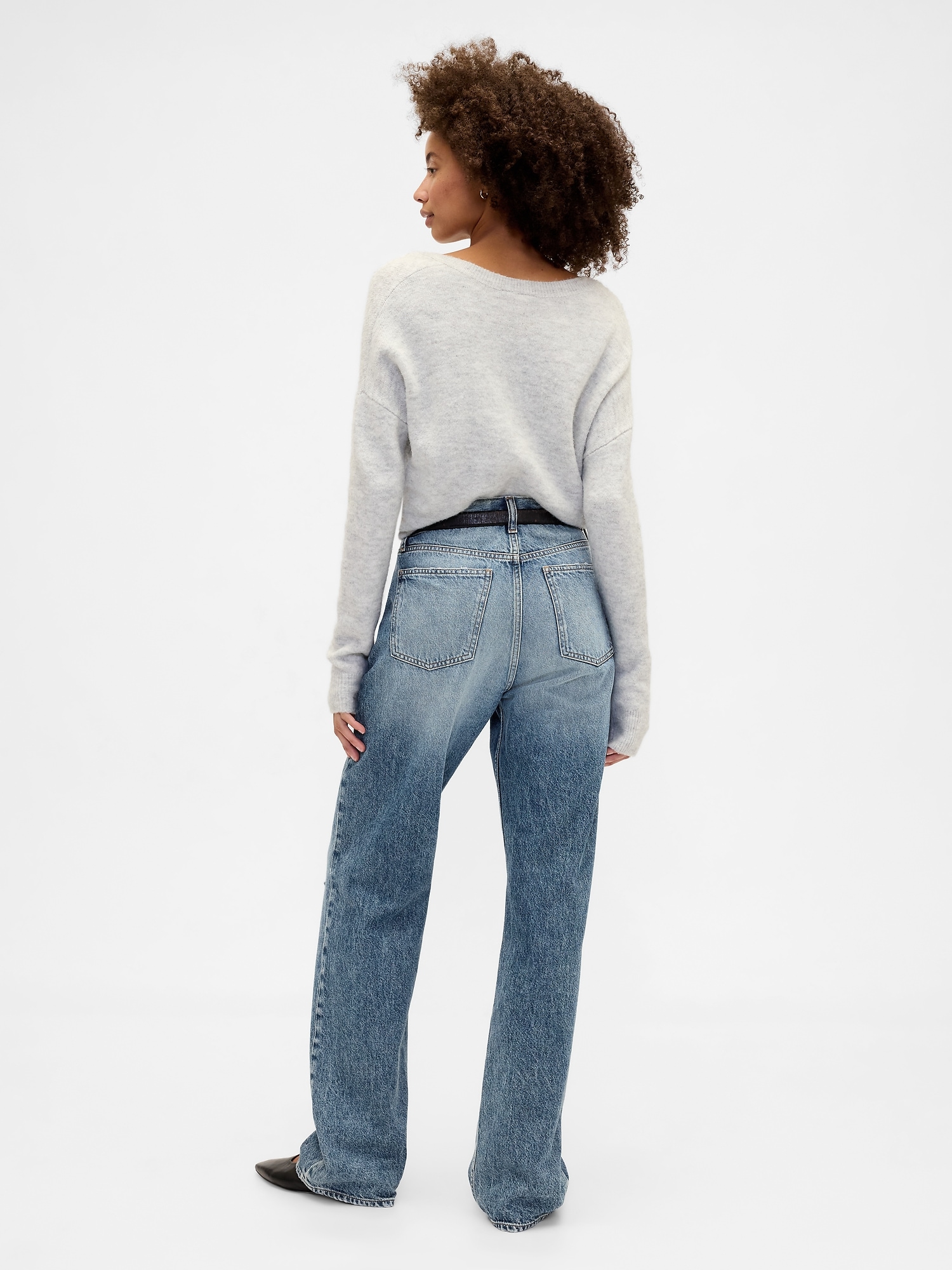 Gap Factory Mid Rise Destructed Relaxed Straight Jeans In Blue