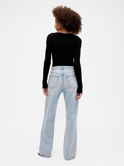 Image number 4 showing, Mid Rise Destructed Relaxed Straight Jeans
