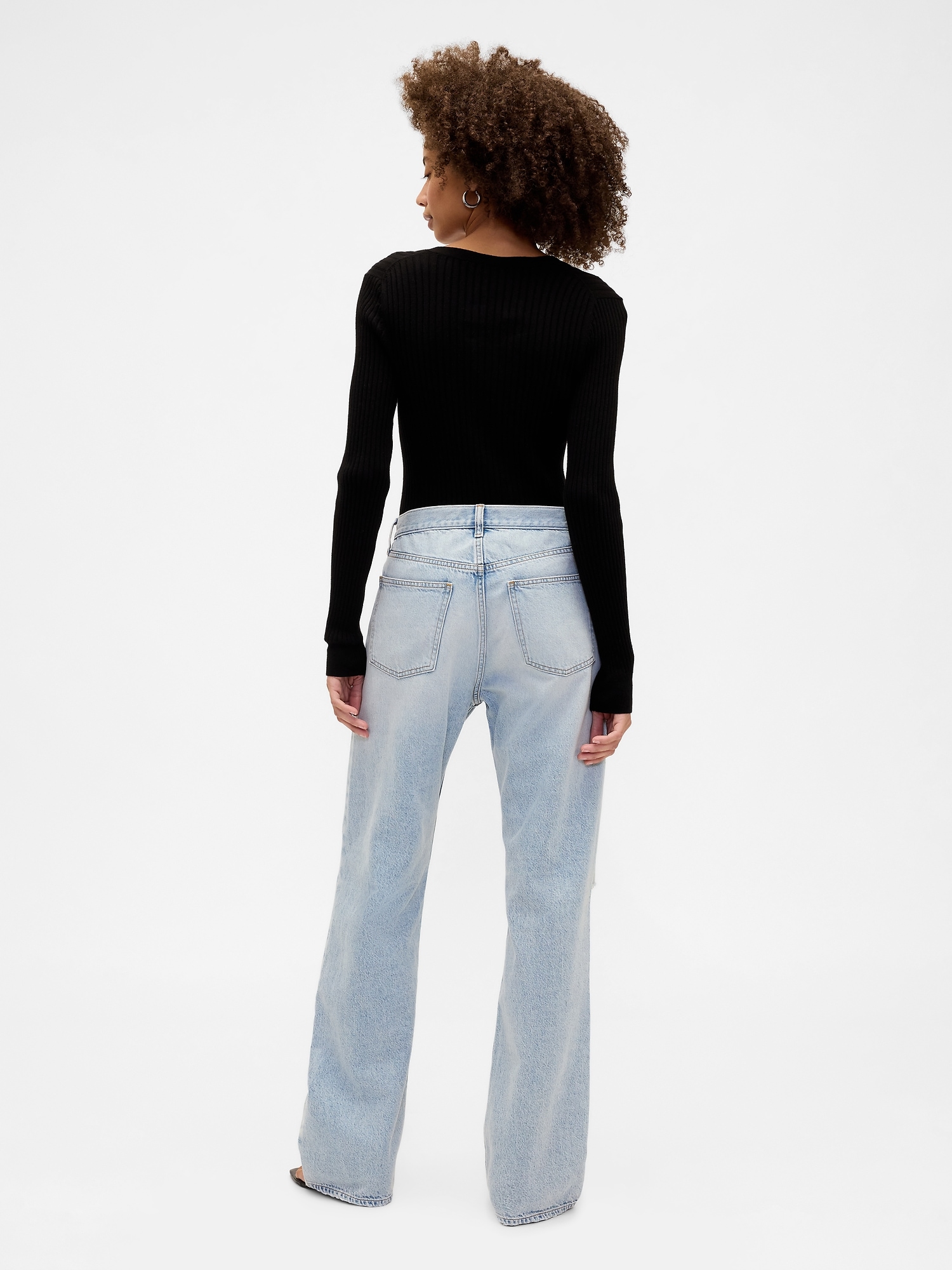 Gap Factory Mid Rise Destructed Relaxed Straight Jeans In White