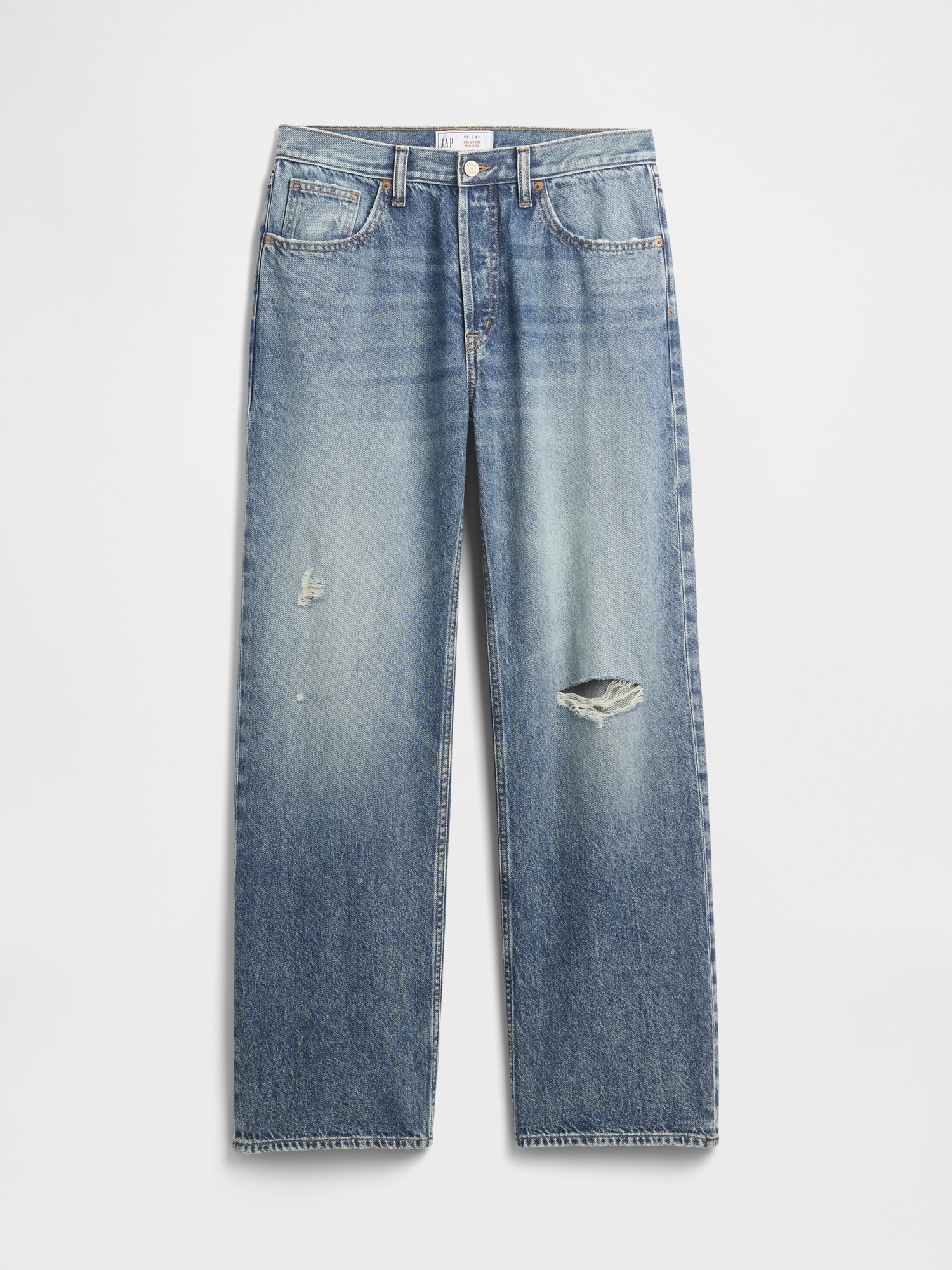 Gap Factory Mid Rise Destructed Relaxed Straight Jeans In Blue