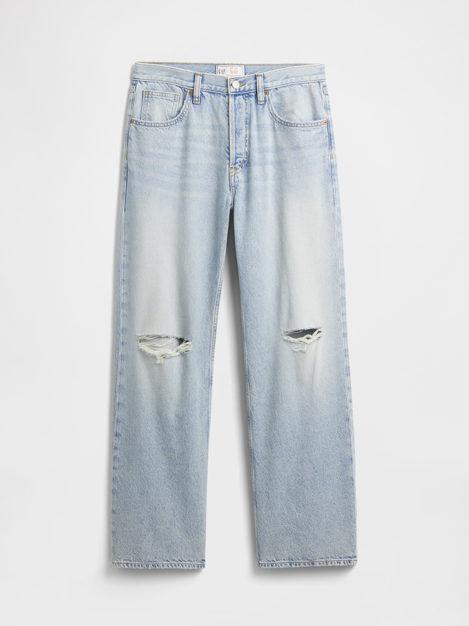 Gap Factory Mid Rise Destructed Relaxed Straight Jeans In White