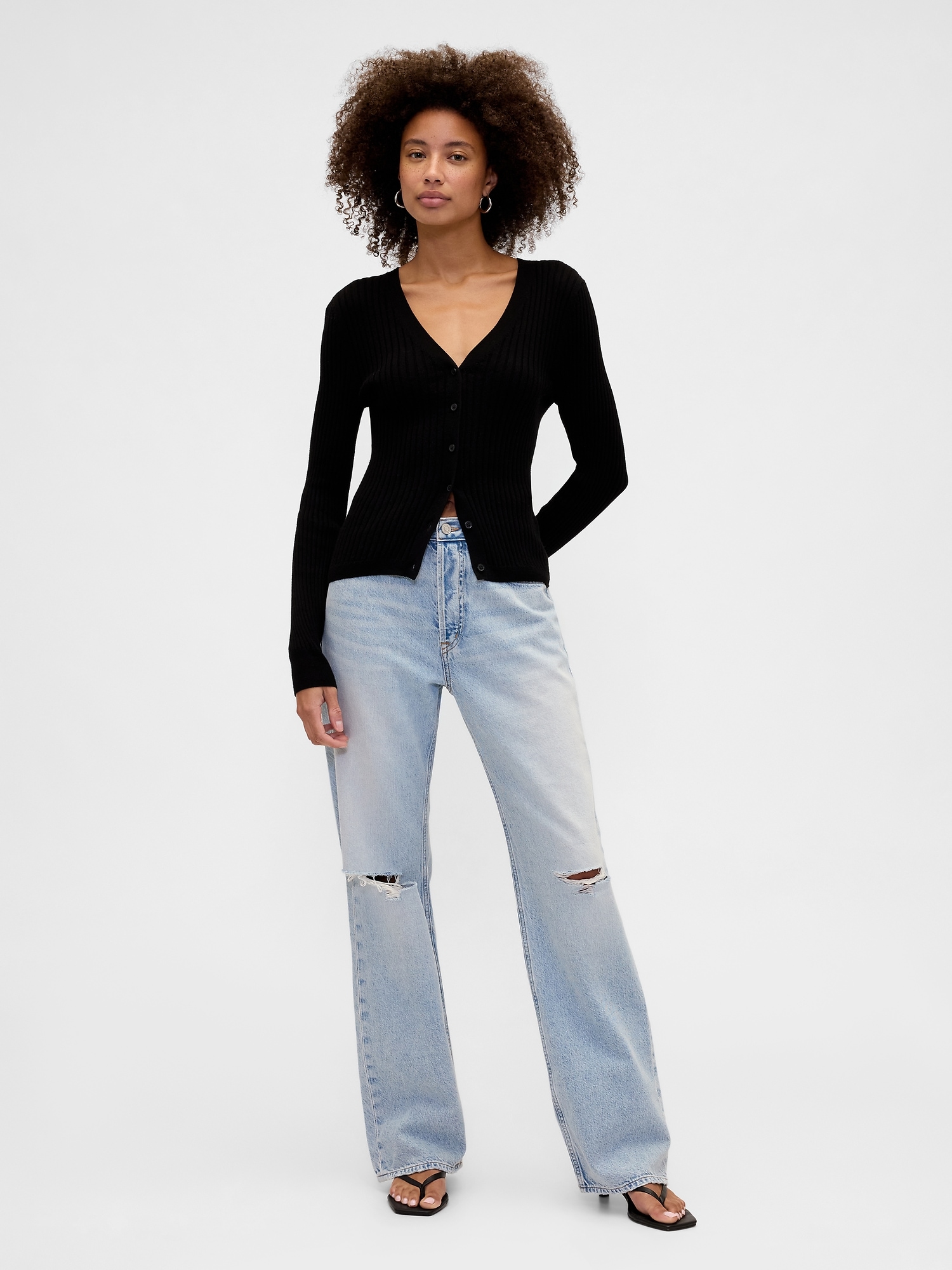Gap Factory Mid Rise Destructed Relaxed Straight Jeans In White