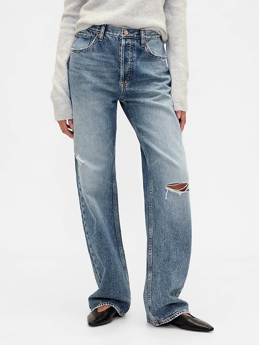 Image number 2 showing, Mid Rise Destructed Relaxed Straight Jeans