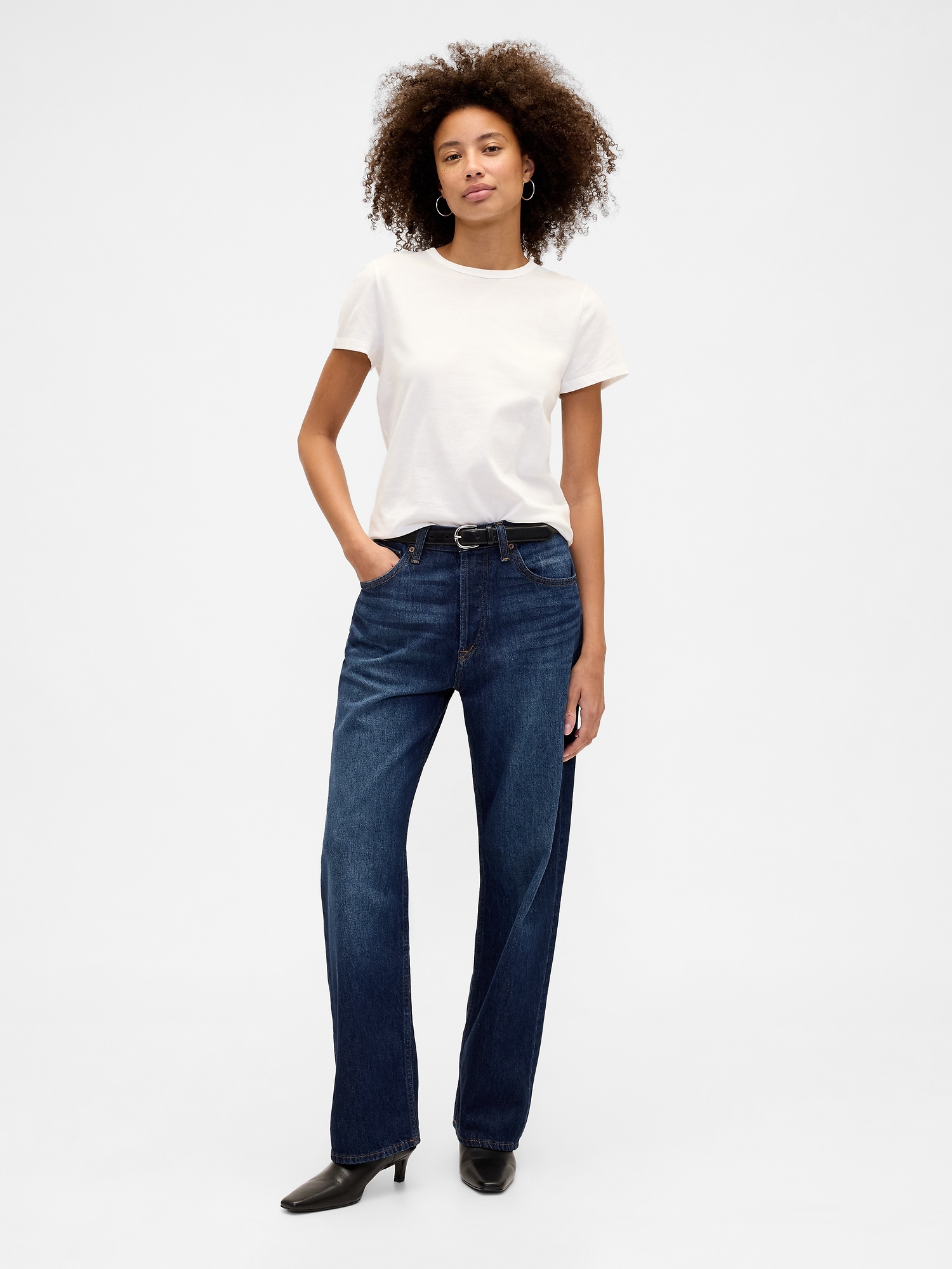Gap Factory Mid Rise Relaxed Straight Jeans In Blue