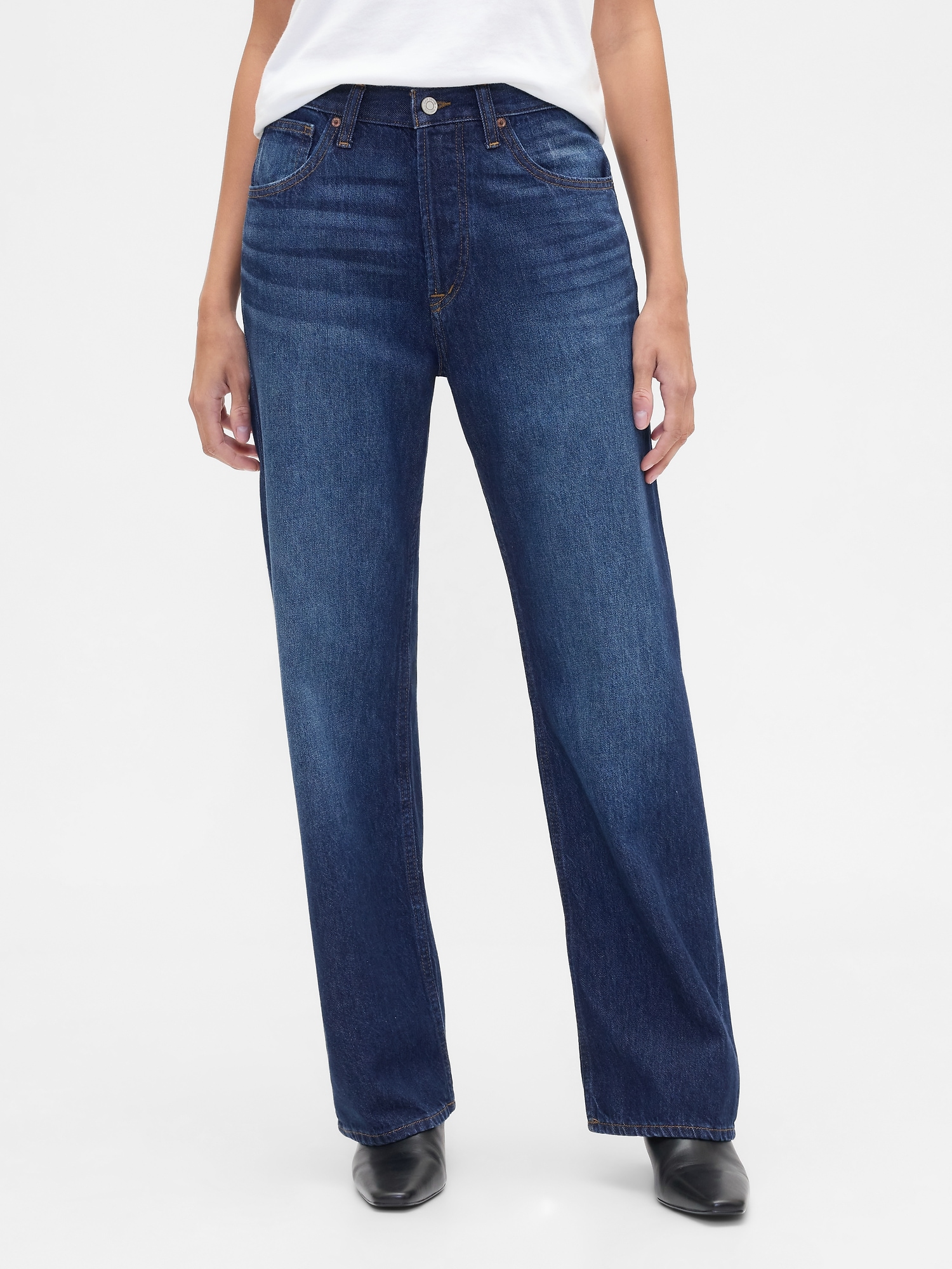 Mid Rise Relaxed Straight Jeans