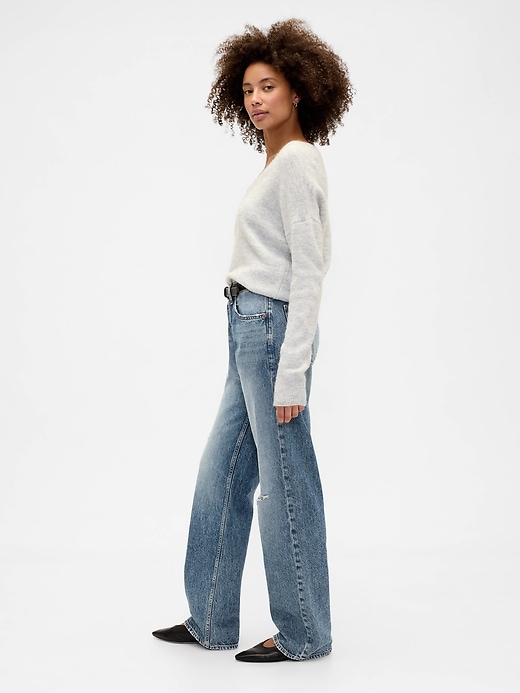 Image number 3 showing, Mid Rise Destructed Relaxed Straight Jeans