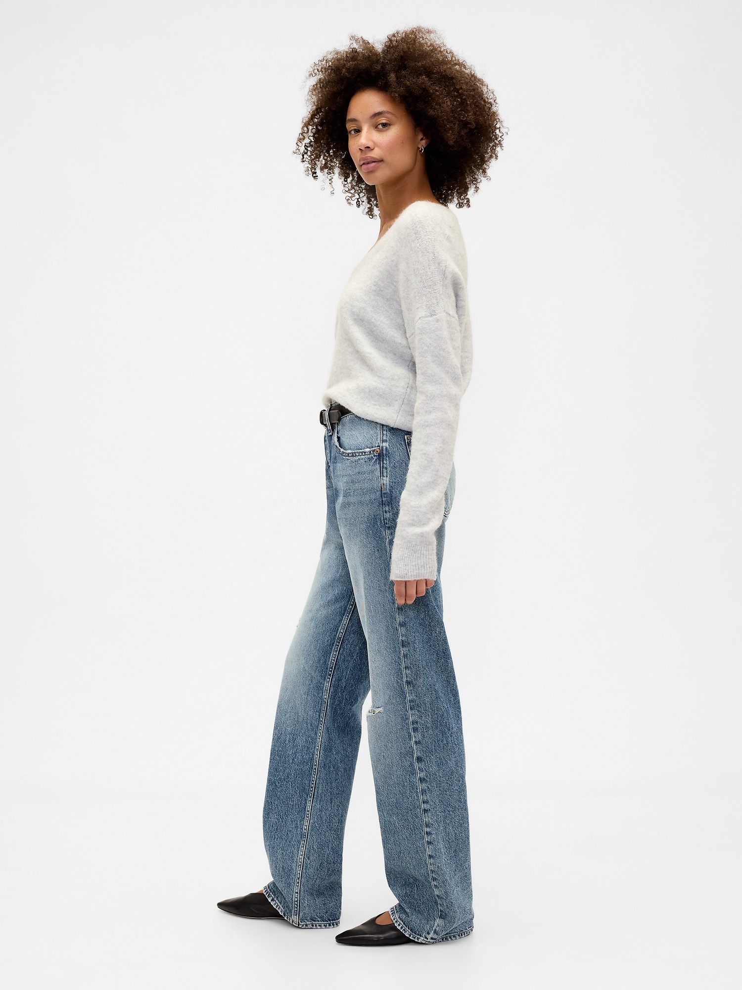 Gap Factory Mid Rise Destructed Relaxed Straight Jeans In Blue
