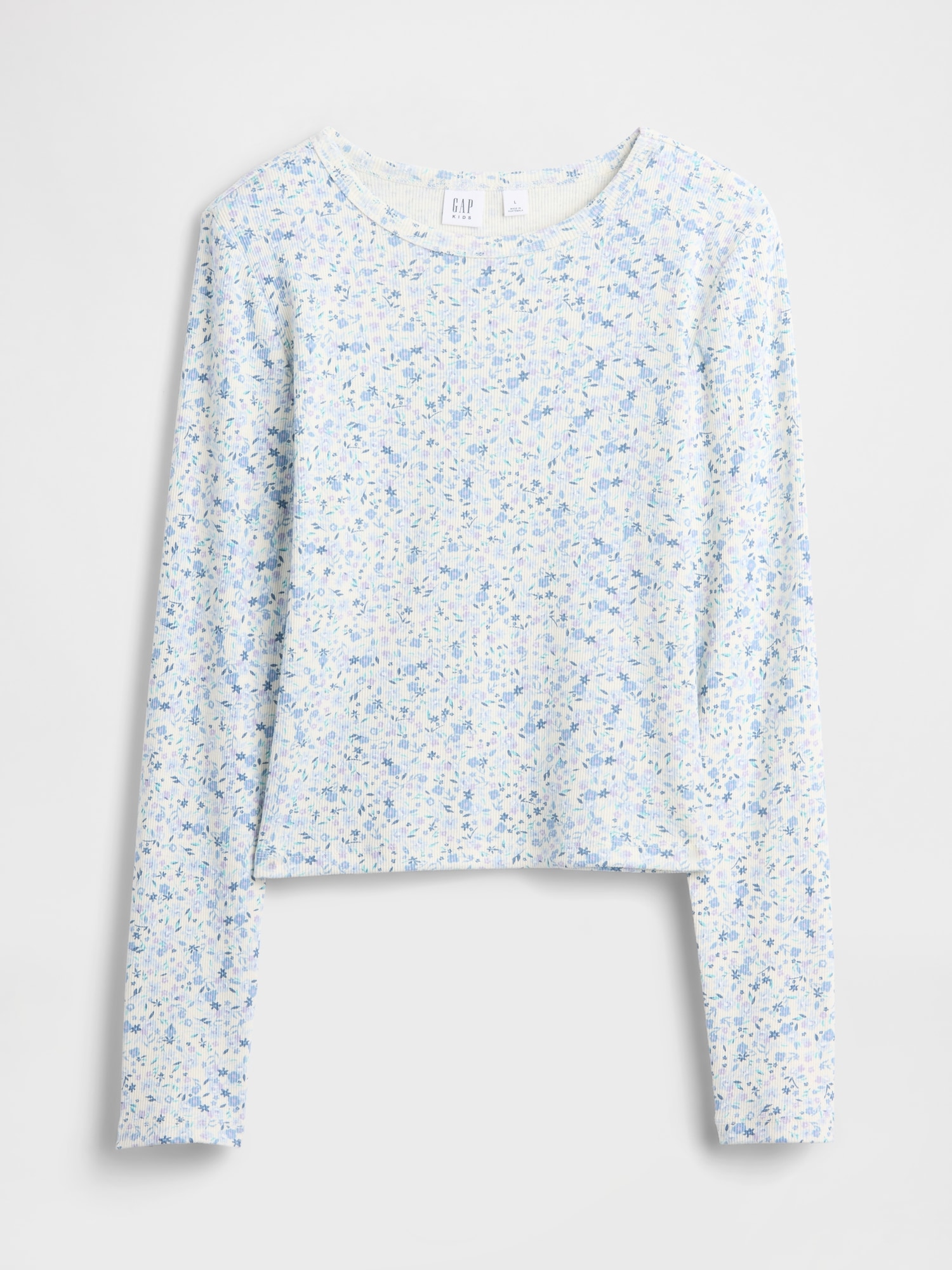 Kids Ribbed Pointelle T-Shirt - Blue Floral