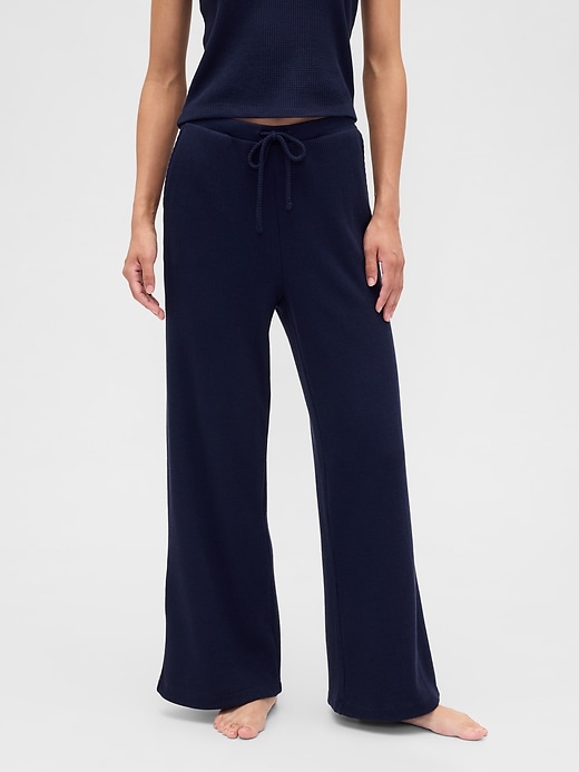 Image number 3 showing, Waffle-Knit Wide-Leg PJ Pants