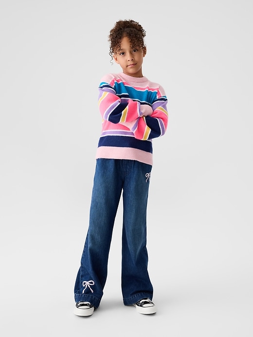 Image number 4 showing, Kids High Rise Embroidered Pull-On Wide-Leg Jeans