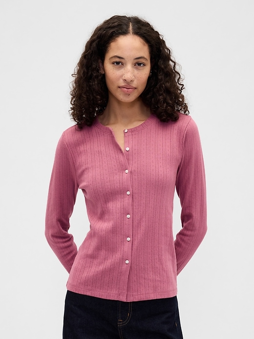 Image number 1 showing, Ribbed Pointelle Top