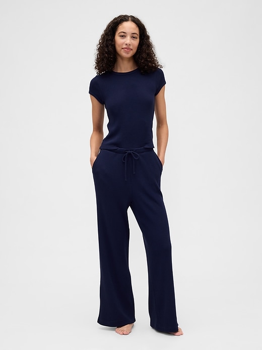 Image number 1 showing, Waffle-Knit Wide-Leg PJ Pants
