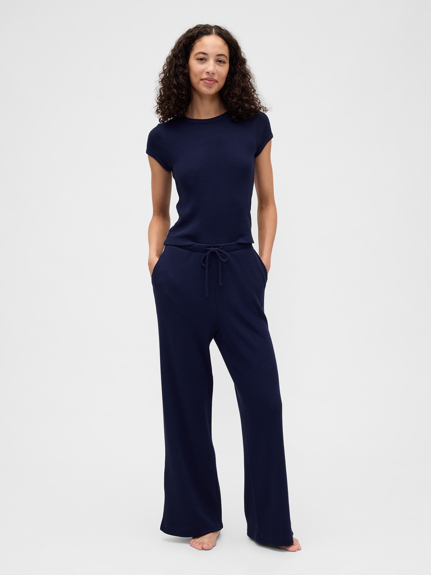 Gap Factory Waffle-knit Wide-leg Pj Pants In Blue