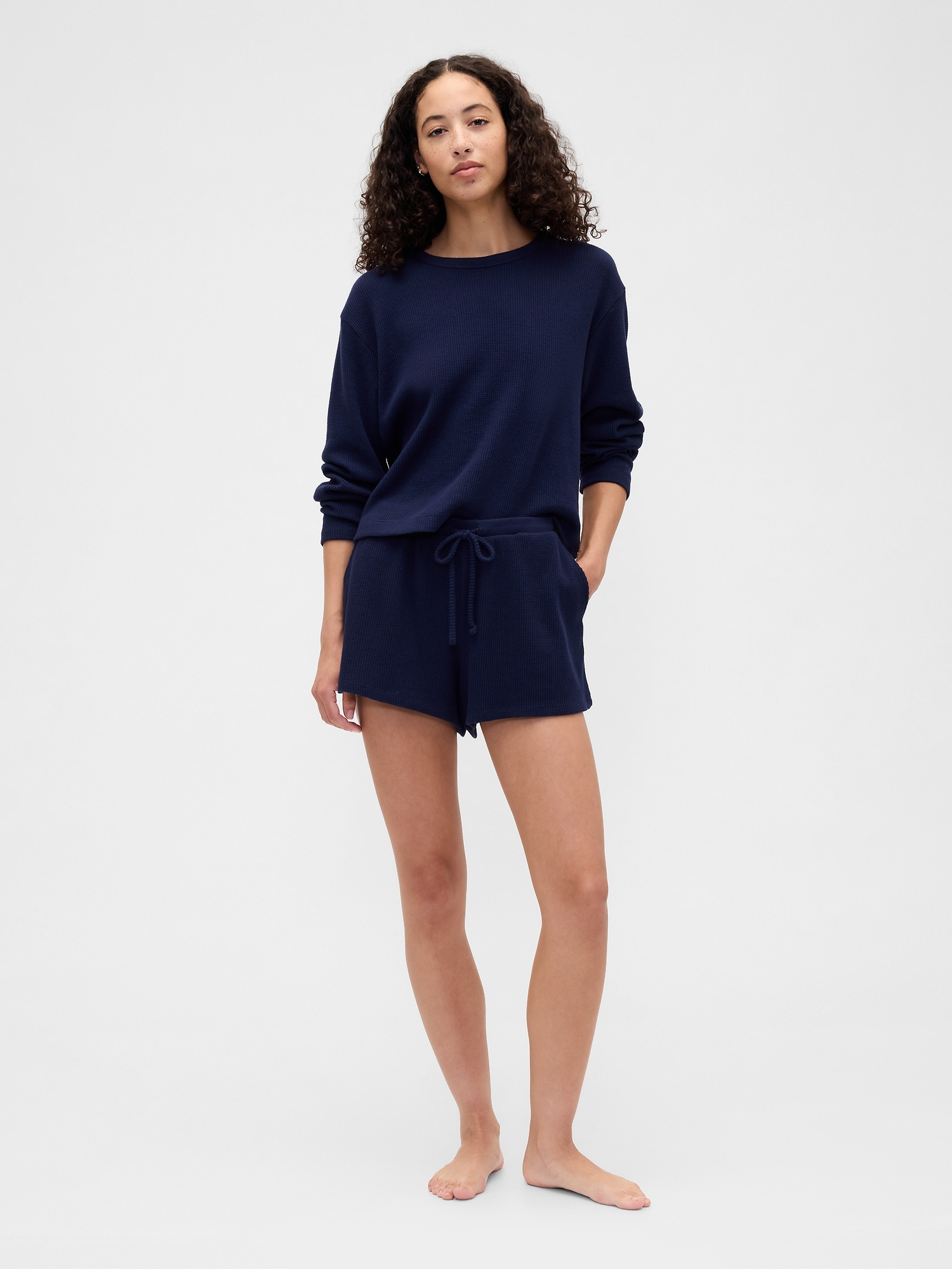 Waffle-Knit PJ Shorts - Navy Uniform