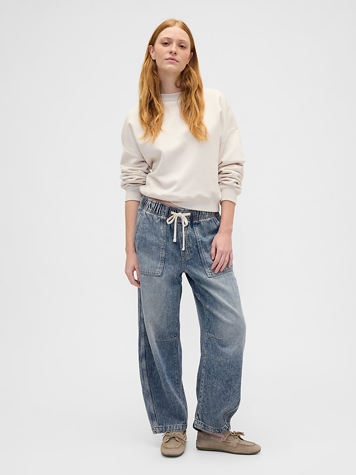 Image number 1 showing, Mid Rise SuperSoft Pull-On Barrel Jeans