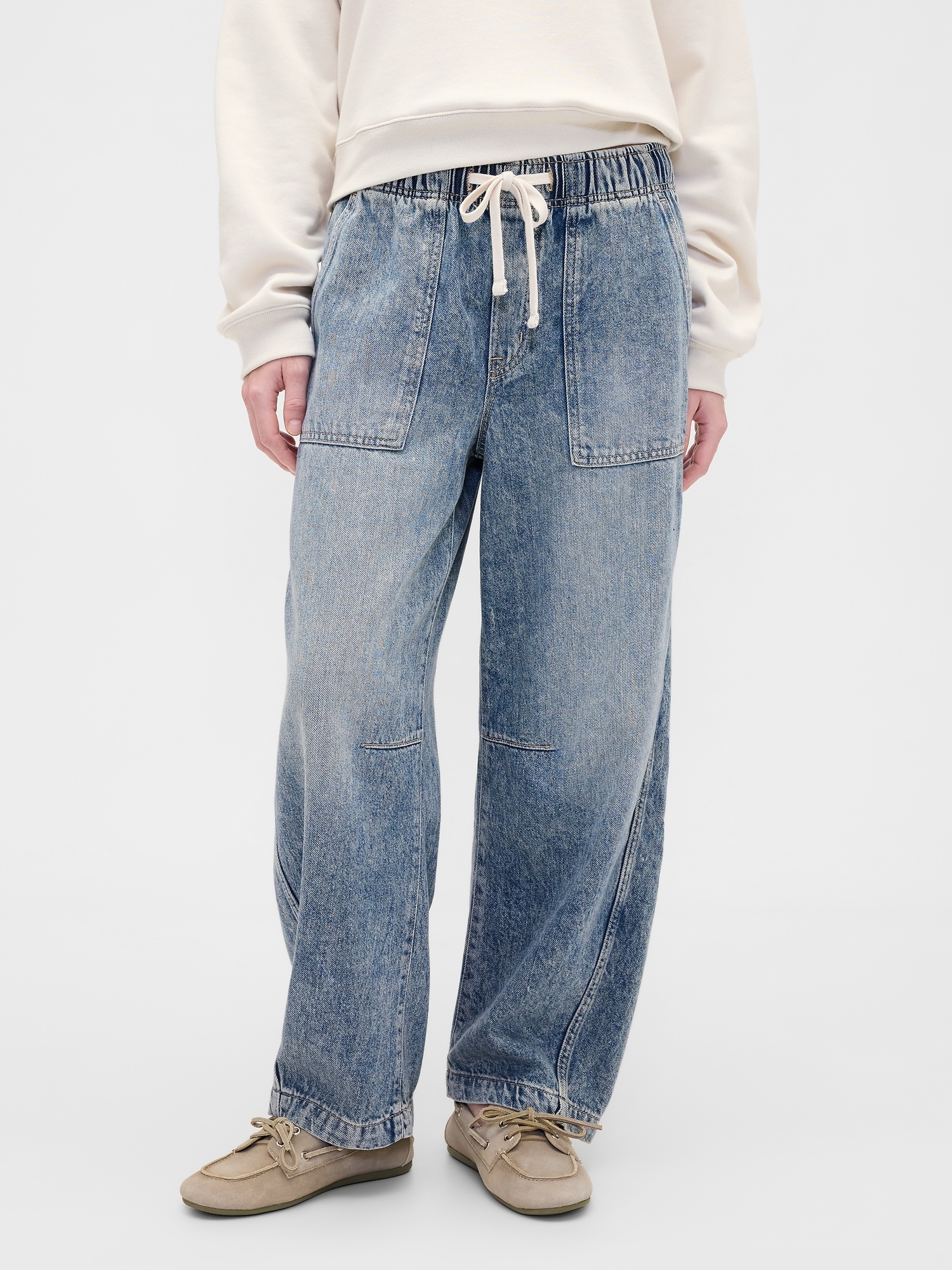 Mid Rise SuperSoft Pull-On Barrel Jeans