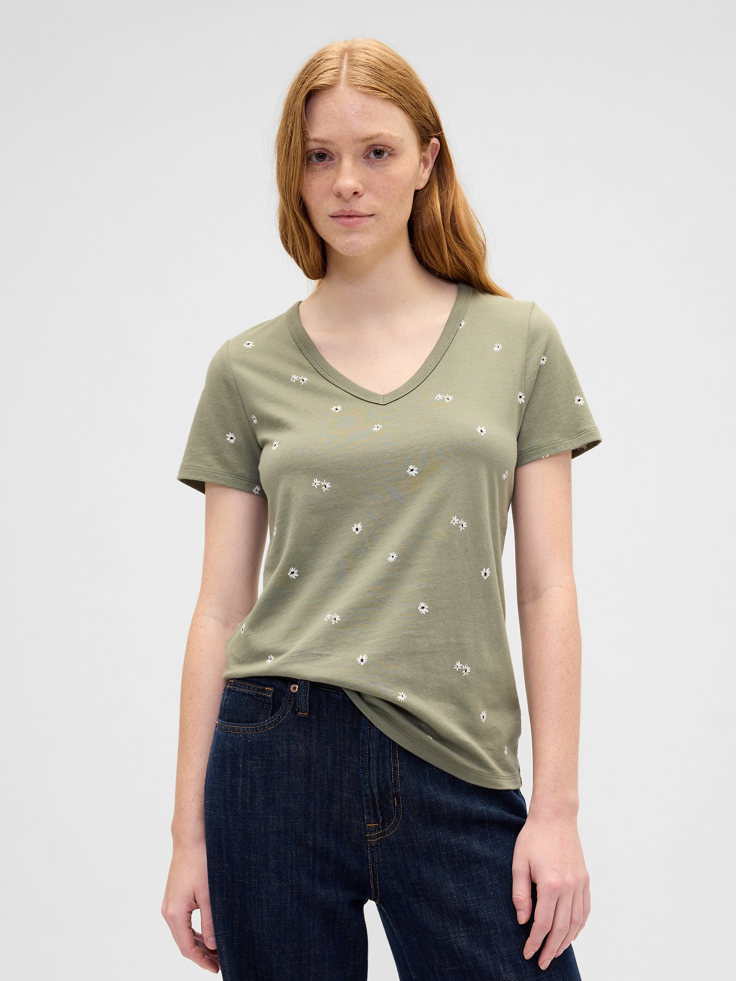 Favorite Print V-Neck T-Shirt - Olive Floral