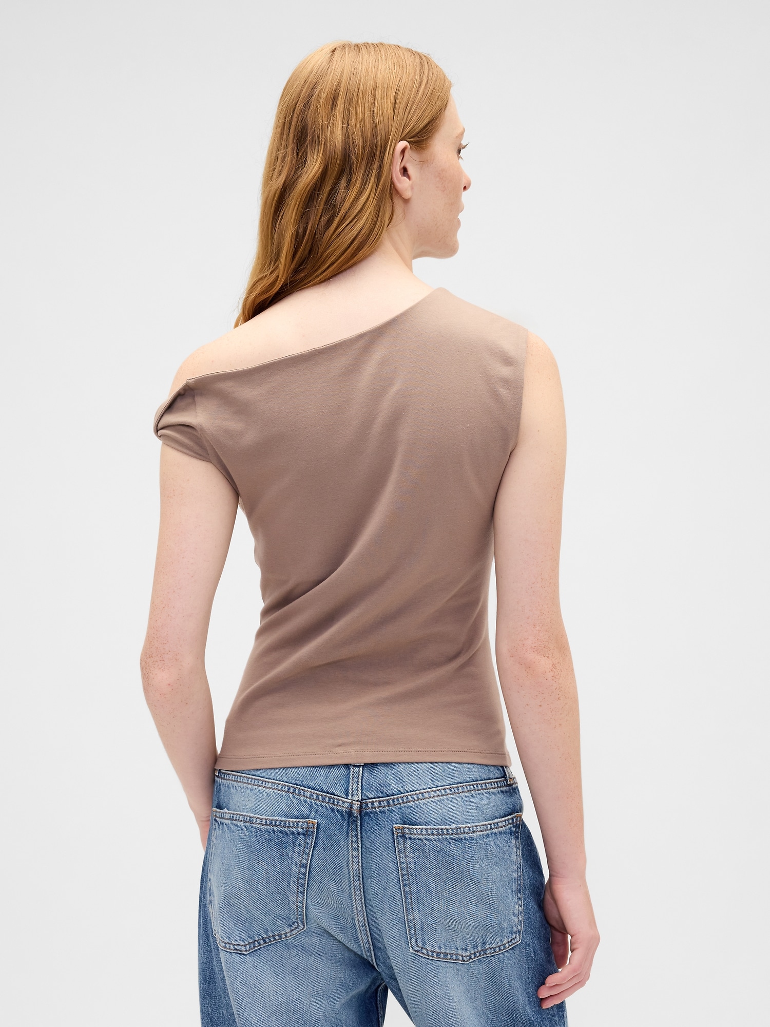 Gap Factory Stretch Jersey One-shoulder Top In Brown