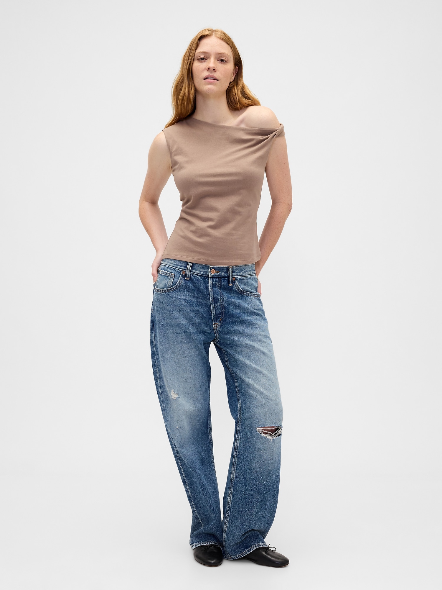 Gap Factory Stretch Jersey One-shoulder Top In Brown