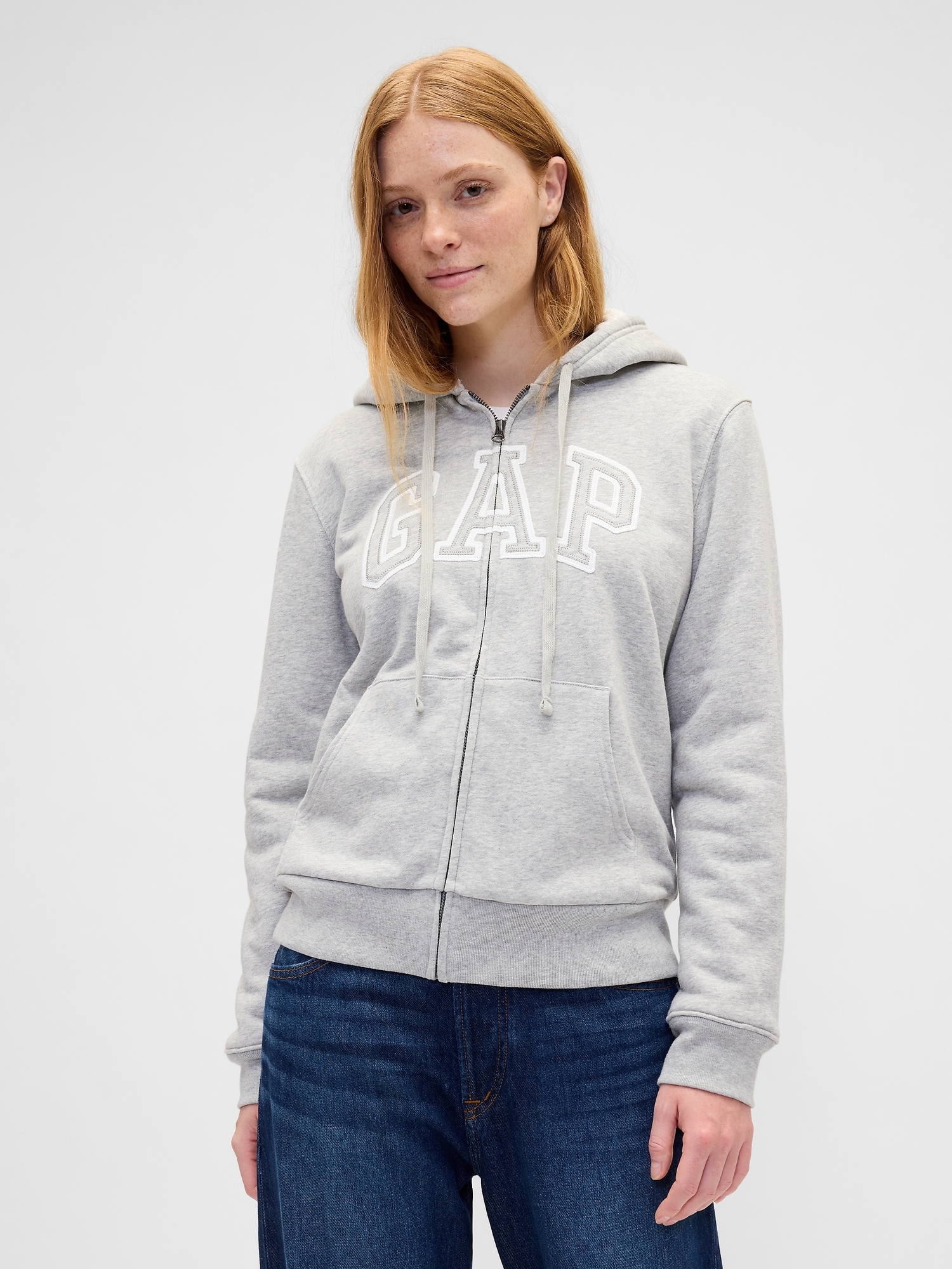 Relaxed Gap Logo Sherpa-Lined Zip Hoodie - Pale Grey Heather