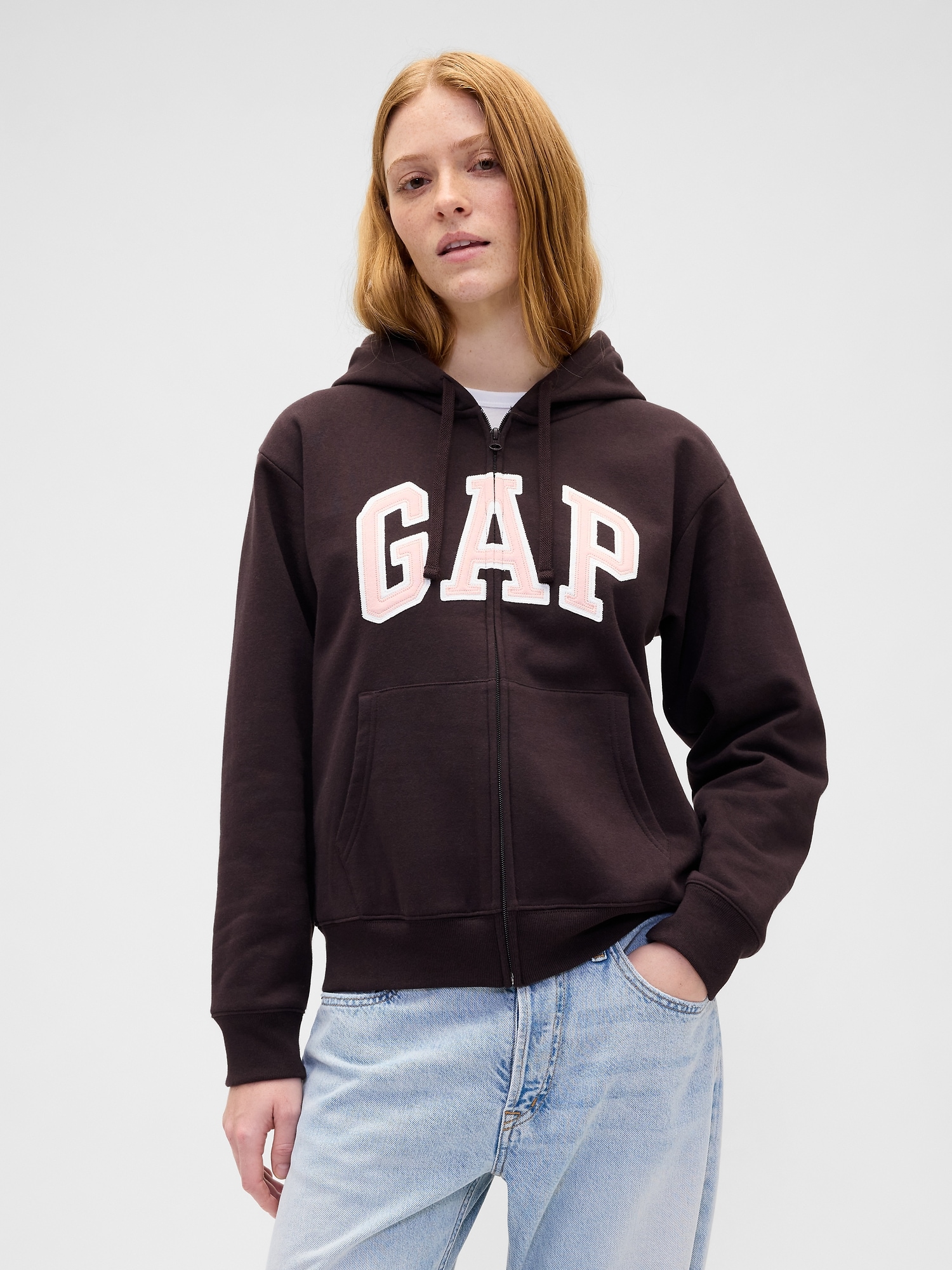 Relaxed Gap Logo Zip Hoodie - Turkish Coffee