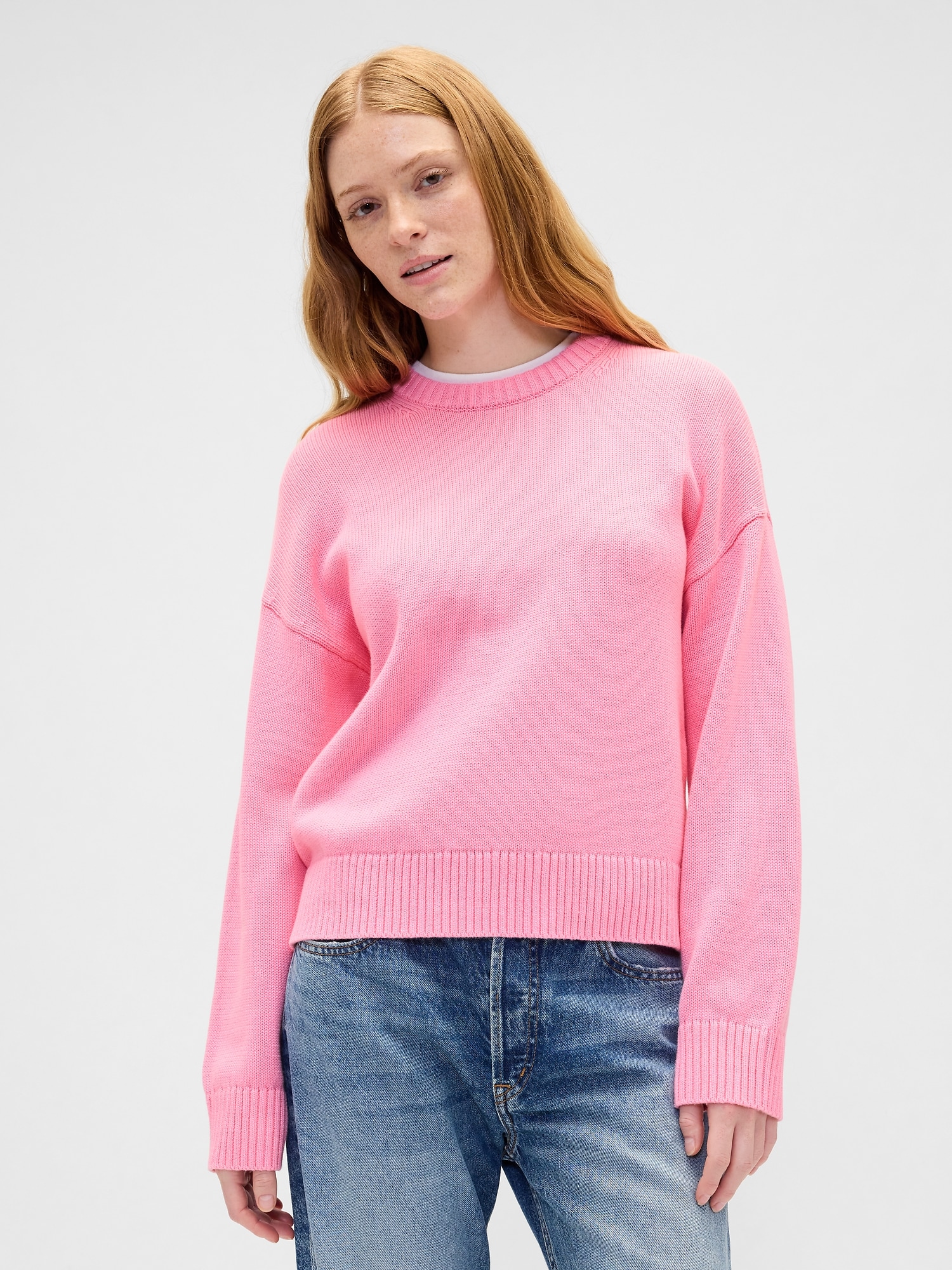 Gap Factory Relaxed Cotton Crewneck Sweater In Pink