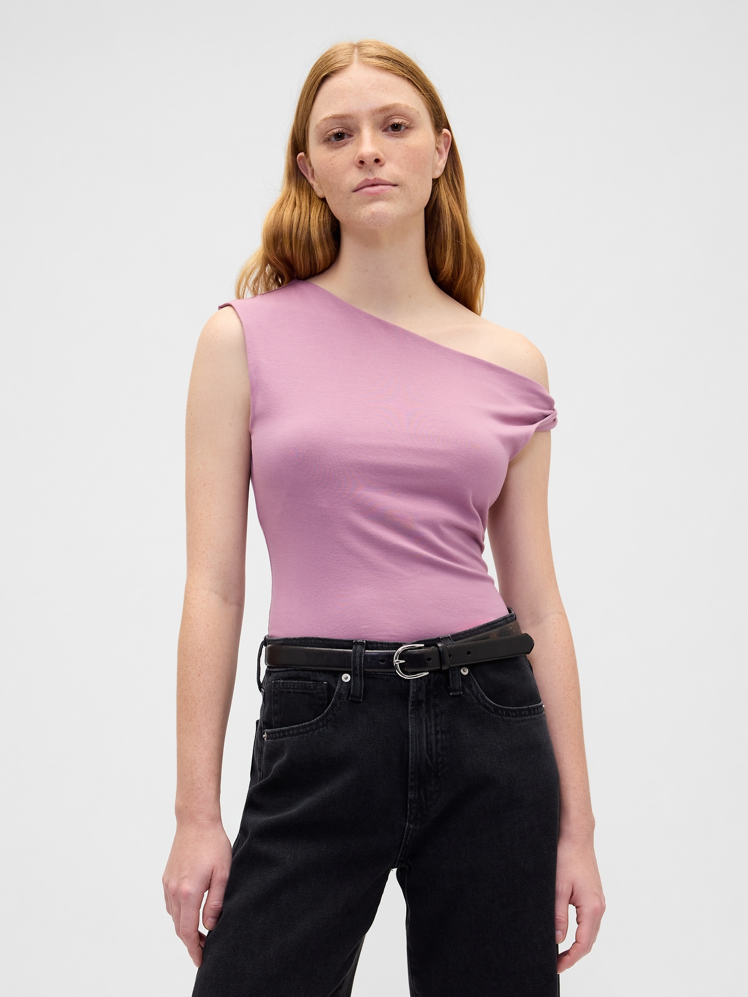 Stretch Jersey One-Shoulder Top - Dusky Orchid