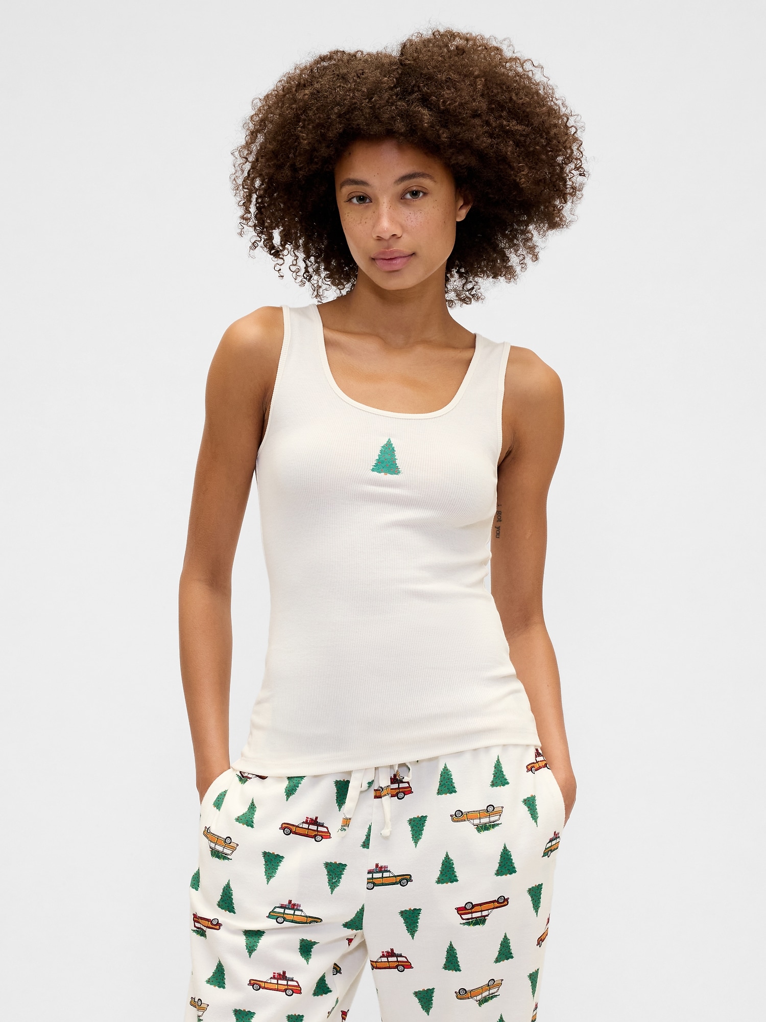 Gap Logo Ribbed Tank Top - Ivory Cream Frost