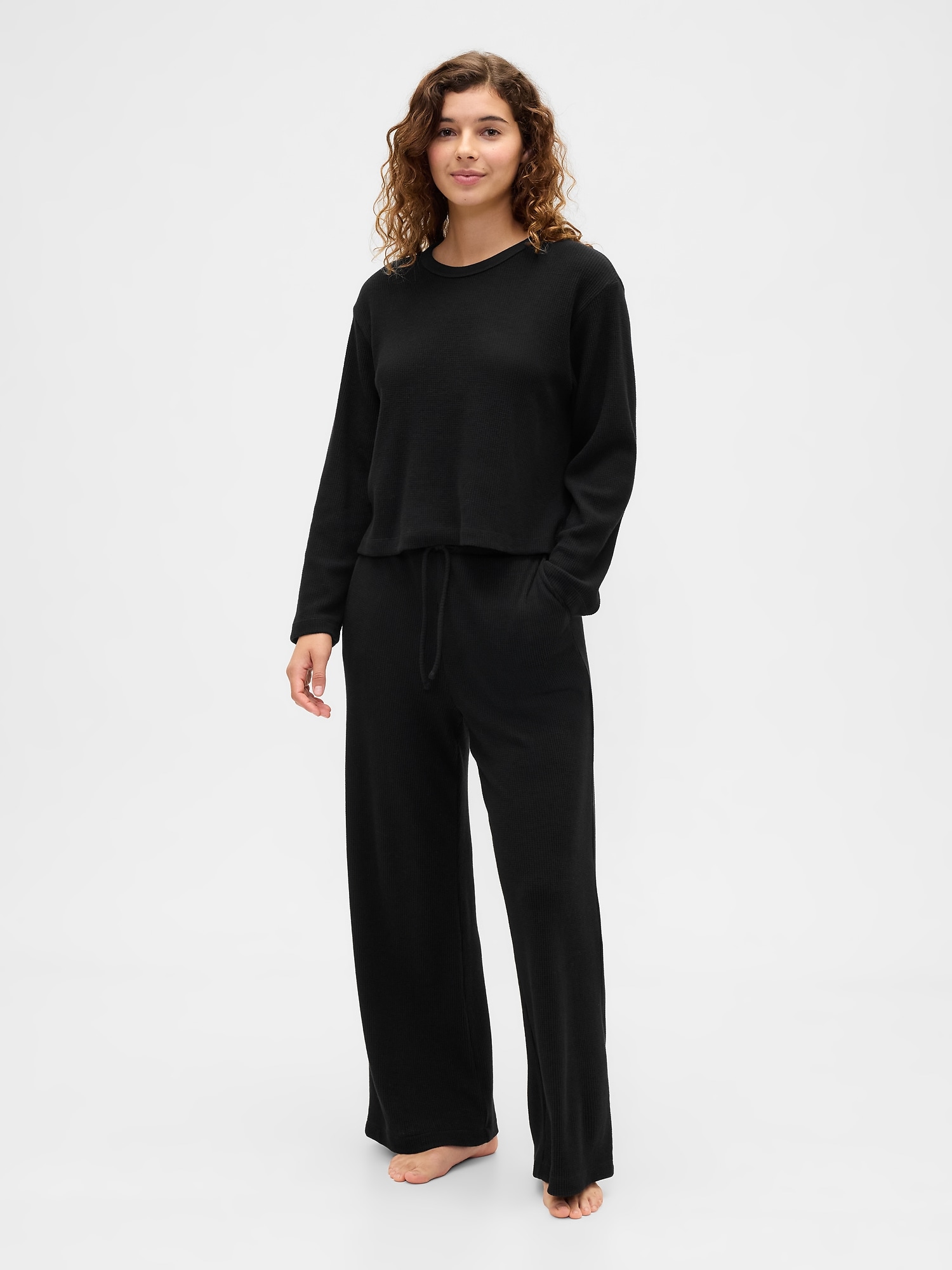 Gap Factory Relaxed Waffle-knit Pj T-shirt In Black