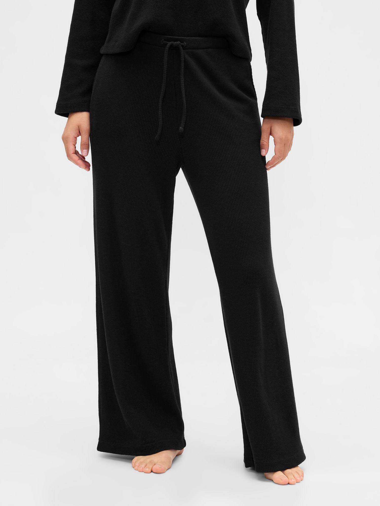 Gap Factory Waffle-knit Wide-leg Pj Pants In Black