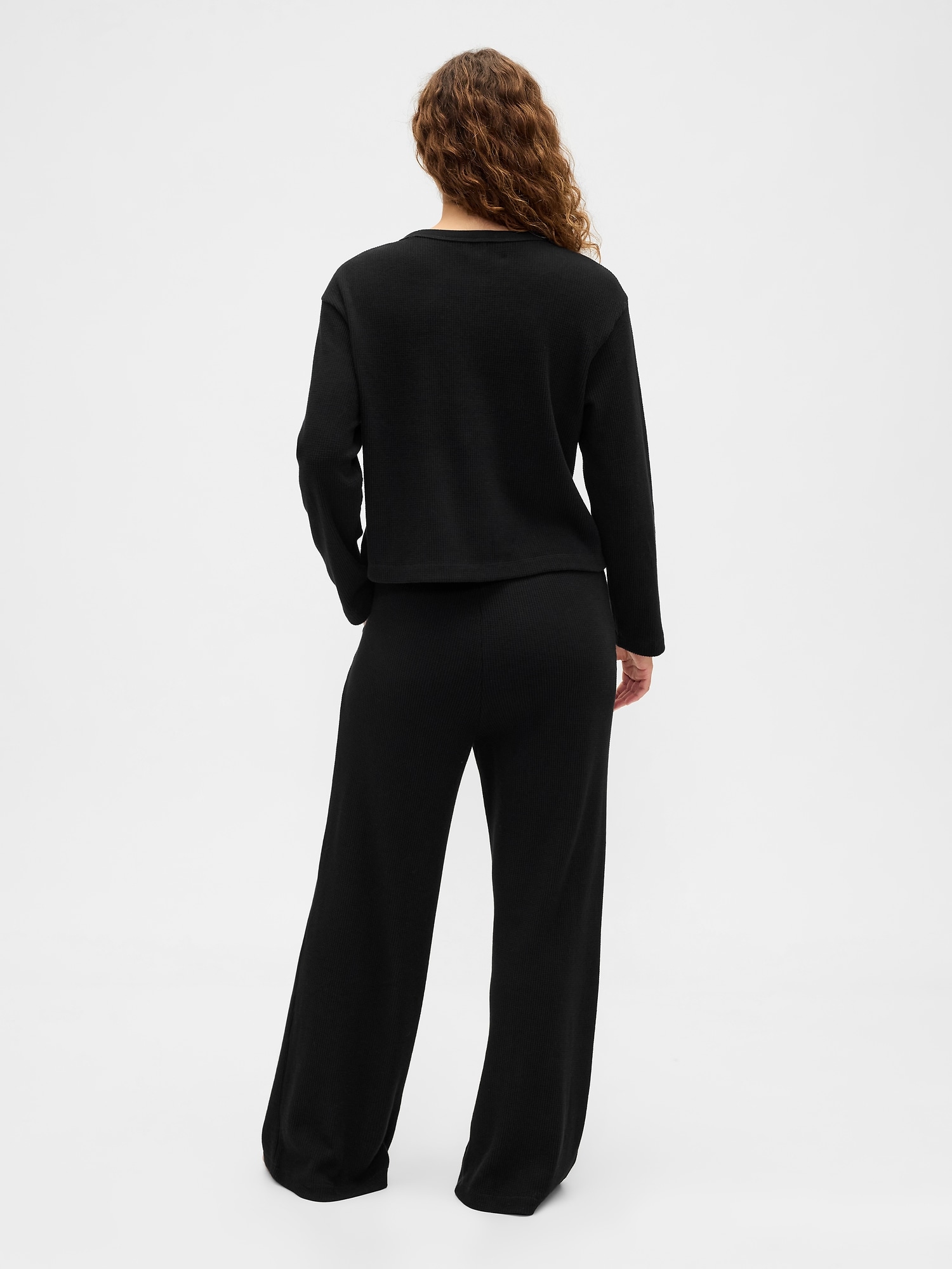 Gap Factory Waffle-knit Wide-leg Pj Pants In Black
