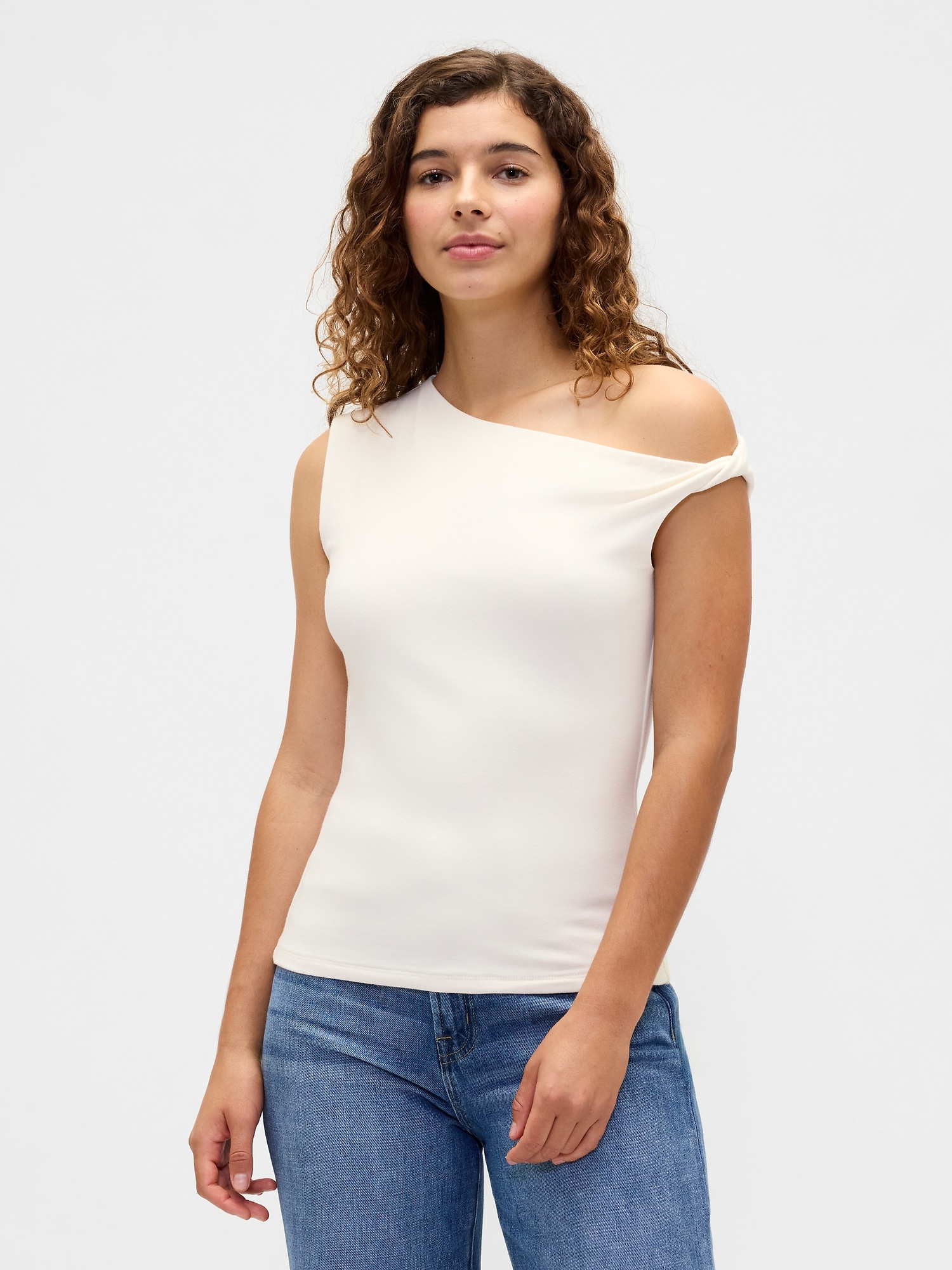 Stretch Jersey One-Shoulder Top - Ivory Cream Frost