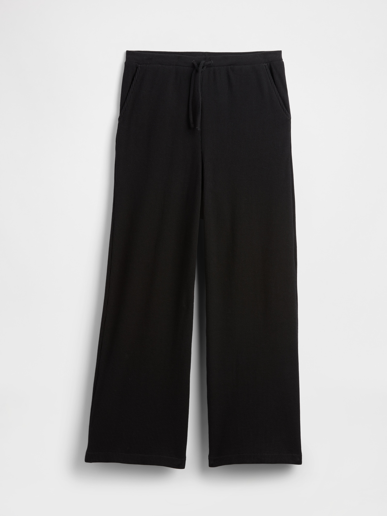Gap Factory Waffle-knit Wide-leg Pj Pants In Black