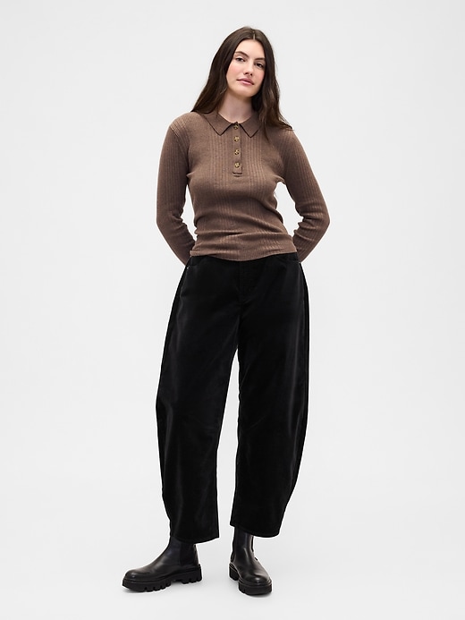 High Rise Barrel Velvet Pants