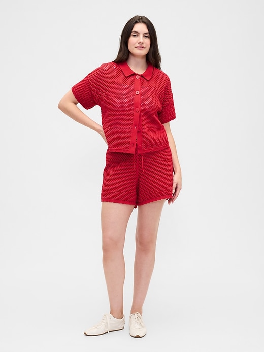 Image number 5 showing, Relaxed Pull-On Open-Stitch Sweater Shorts