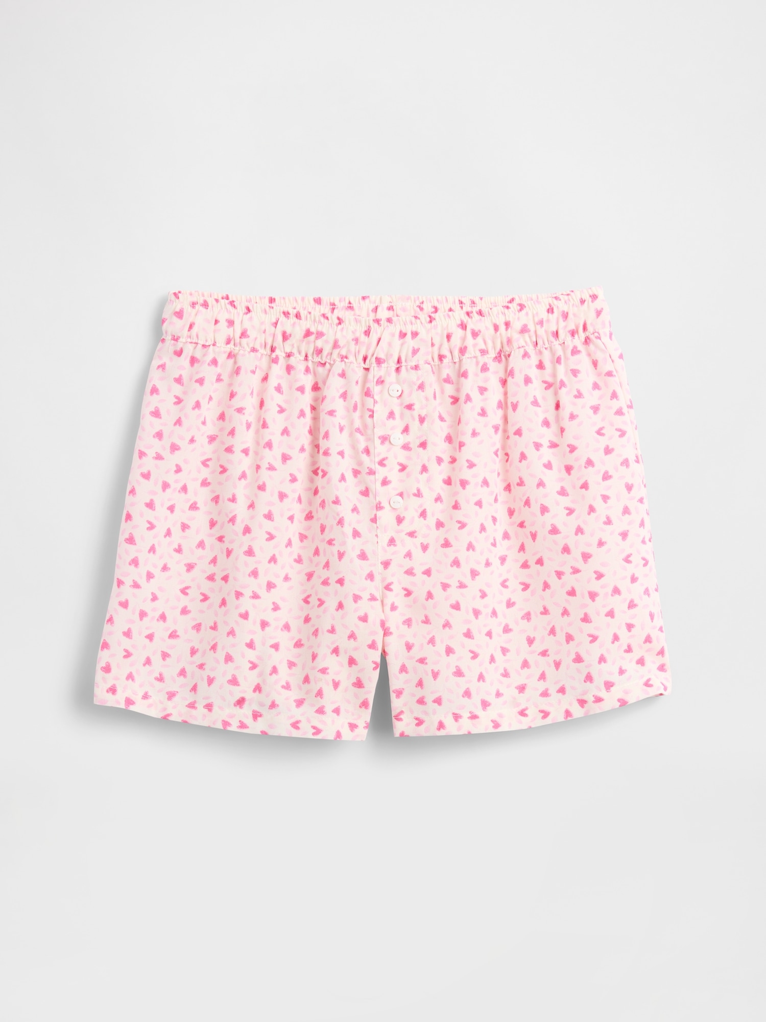 Kids Pull-On Poplin PJ Shorts - Family Ditsy Pink Hearts