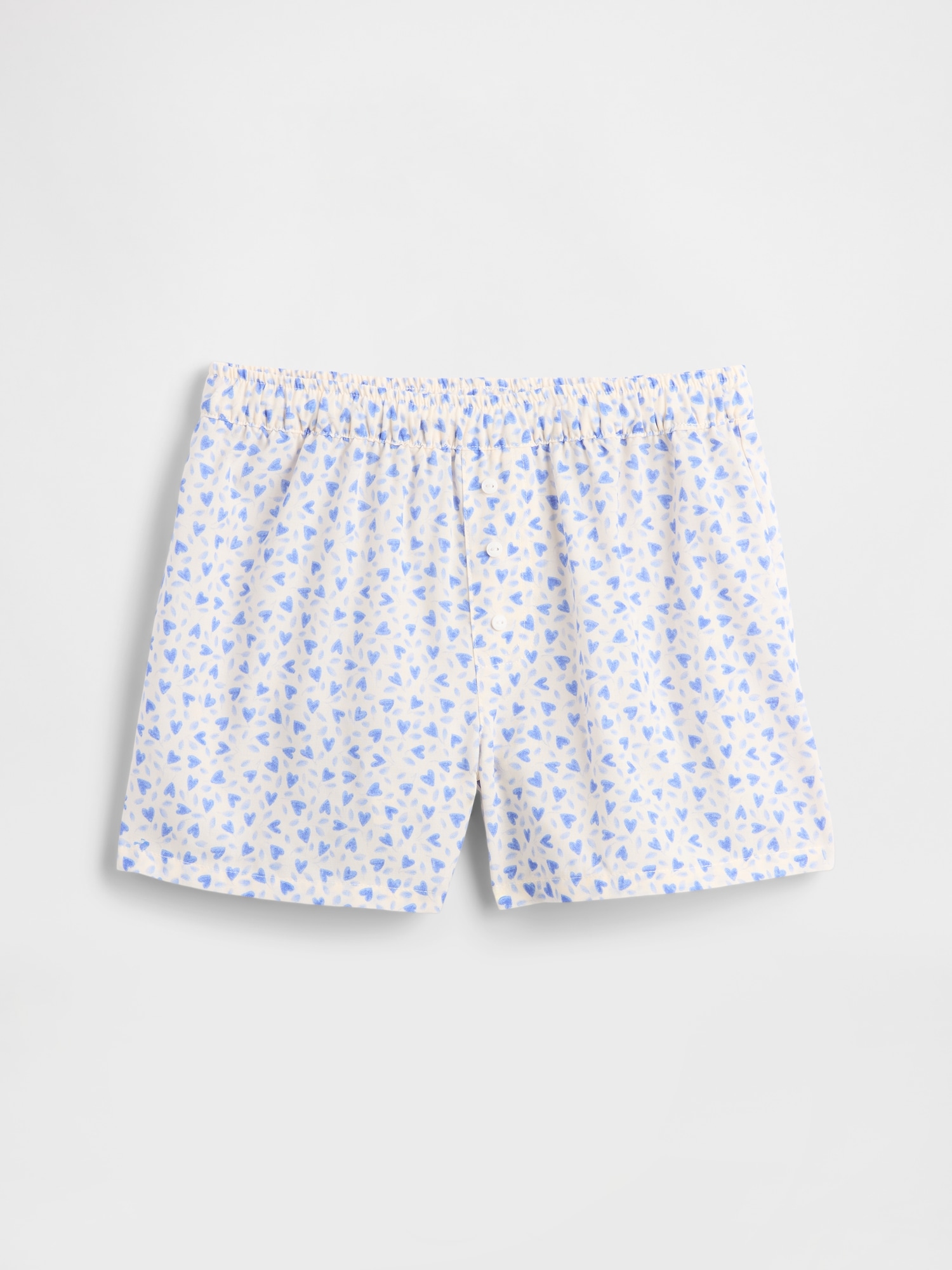 Kids Pull-On Poplin PJ Shorts - Family Ditsy Blue Hearts