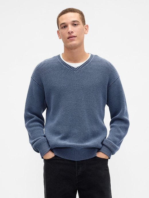 Image number 1 showing, Relaxed Ribbed V-Neck Sweater