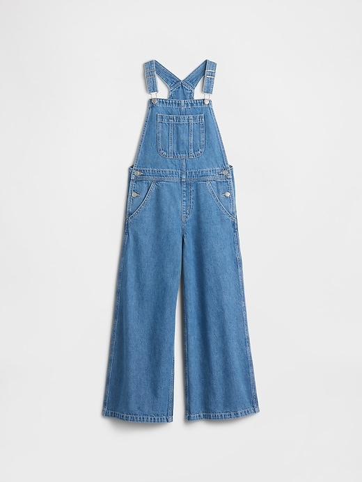 Image number 1 showing, Kids Relaxed Wide-Leg Denim Overalls