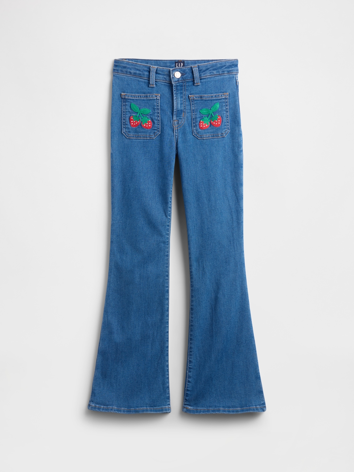 Kids High Rise Embroidered '70s Flare Jeans