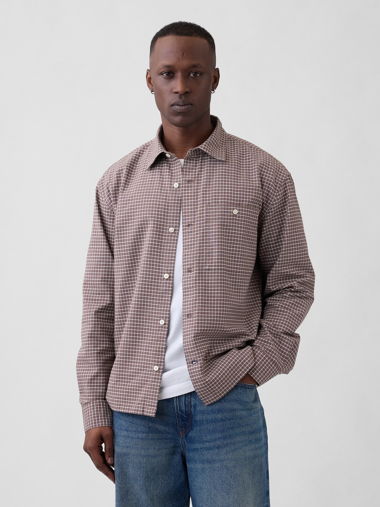 Oxford Shirt in Boxy Fit - Brown Plaid