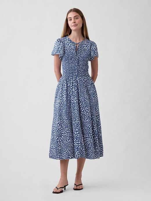 Image number 1 showing, Smocked Flutter Sleeve Midi Dress