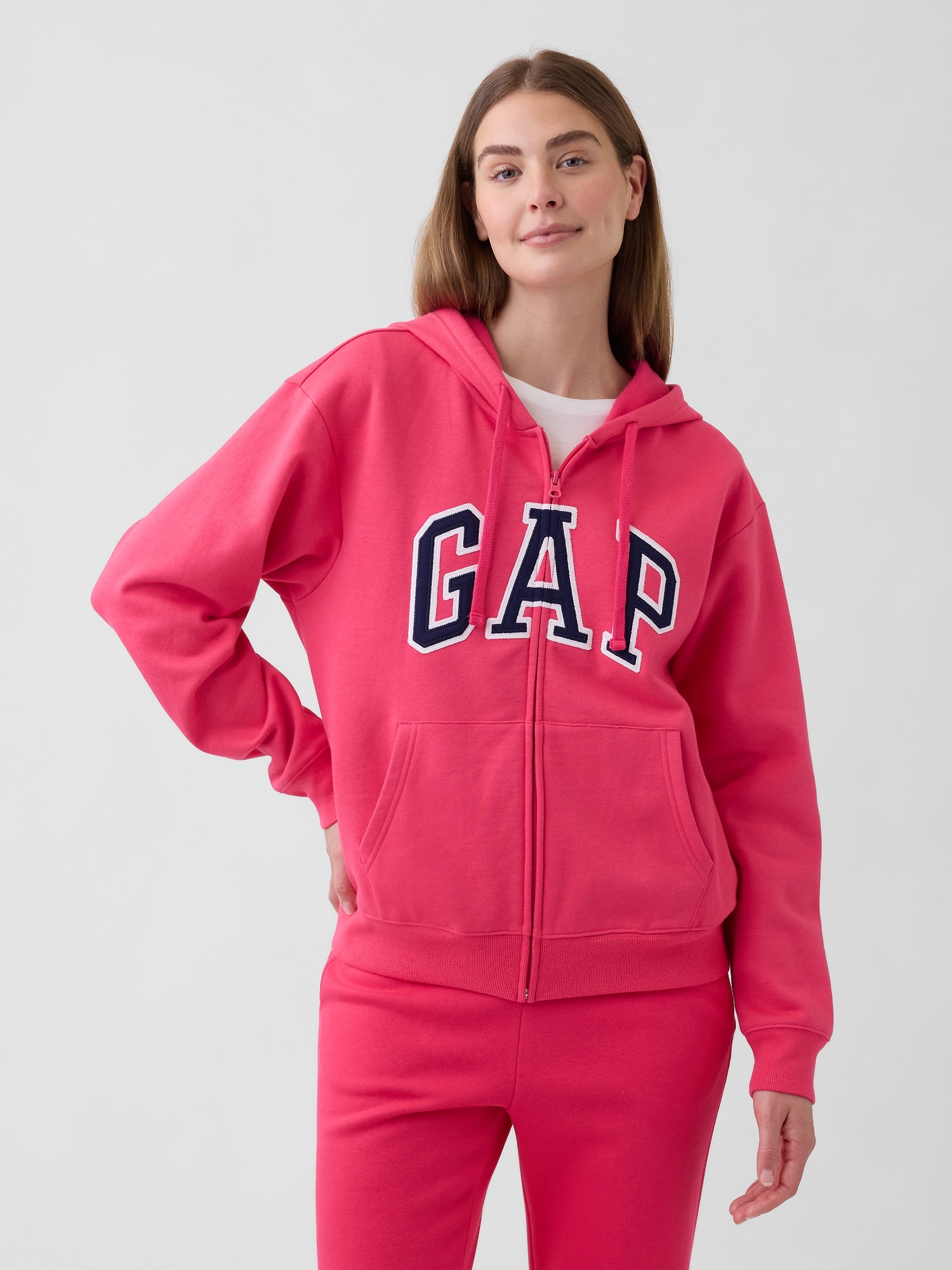 Relaxed Gap Logo Zip Hoodie - Summer Azalea Pink