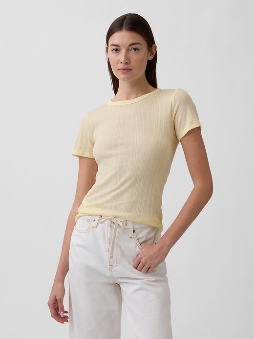 Image number 1 showing, Ribbed Pointelle Crewneck T-Shirt