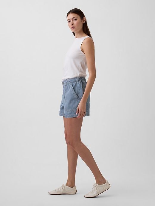 Image number 3 showing, 4" Mid Rise Stripe Denim Utility Shorts
