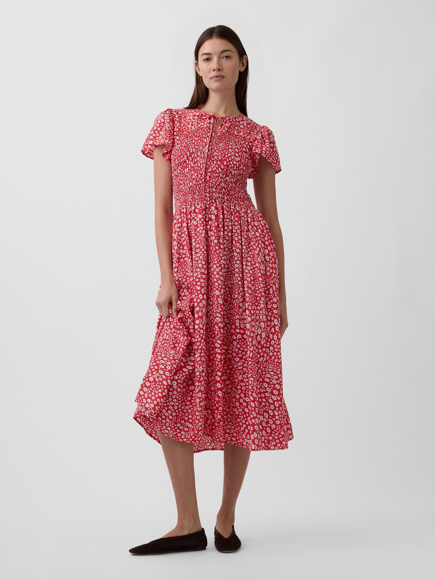 Smocked Flutter Sleeve Midi Dress
