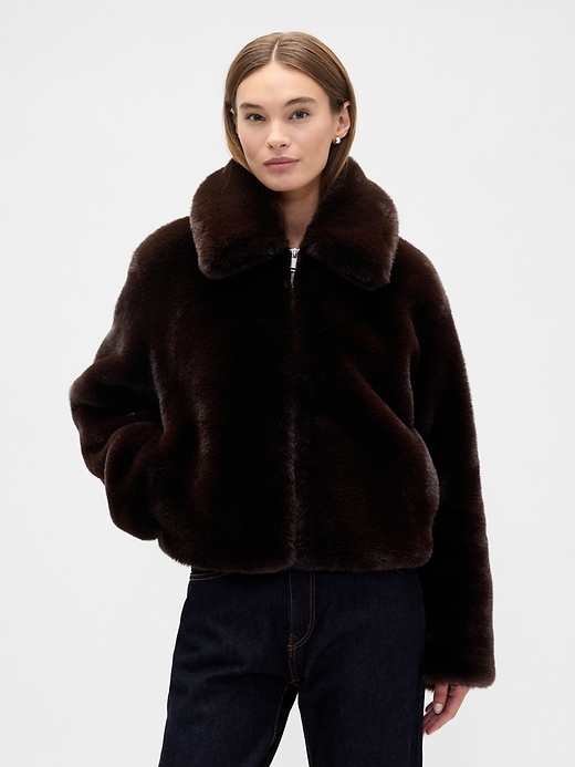 Image number 1 showing, 100% Recycled Relaxed Faux-Fur Jacket