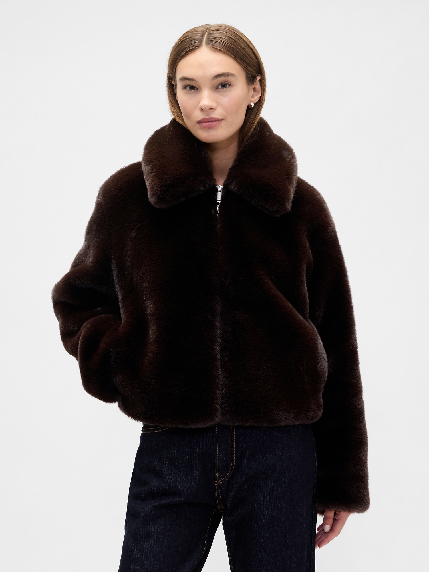 100% Recycled Relaxed Faux-Fur Jacket - Terra Brown